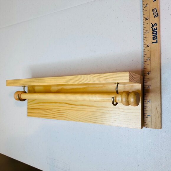 Wooden Hanging Jewelry Organizer Wall Mounted Shelf With Holes for Hooks & Bar - Picture 5 of 9